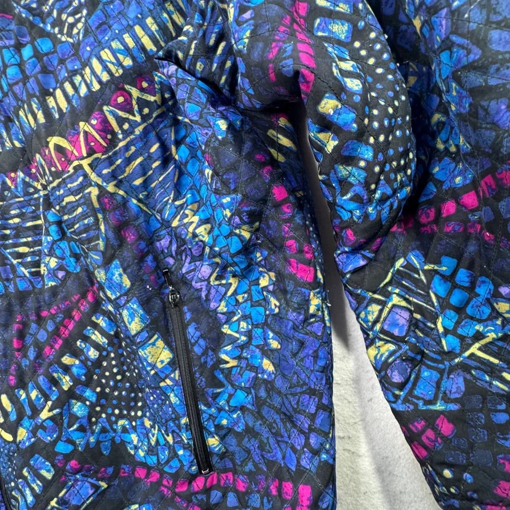 Chico's 3 Quilted Silk Bomber Jacket Women Size XL Full Zip Art to Wear Eclectic - Picture 7 of 12